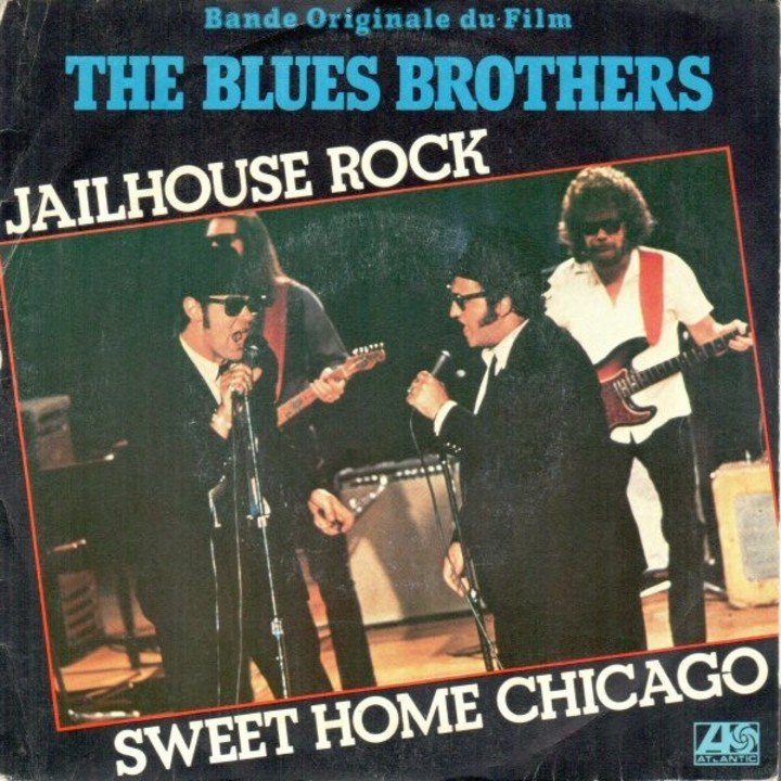 La tapa del vinilo de "Sweet home Chicago", por The Blues Brothers.