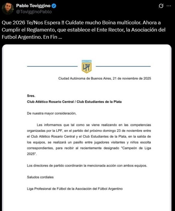 El posteo de Toviggino contra Verón.