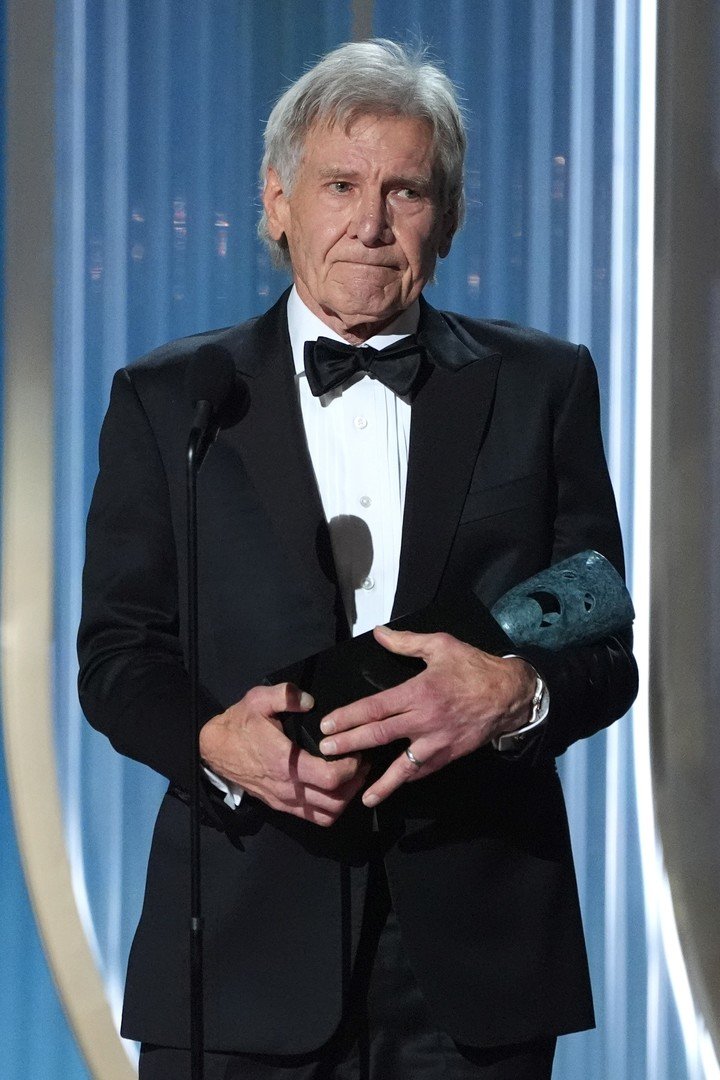 Harrison Ford (83 años), al aceptar el Life Achievement Award. Foto AP 